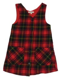 Červeno-černo-tmavozeleno-žluté kostkované teplé propínací šaty Miss E-Vie