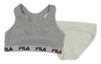 2Set - Šedá melírovaná lambáda s logy FILA + bílé žebrované kalhotky YIGGA