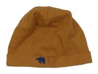 Medová žebrovaná čepice s medvídkem ALANA