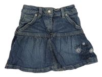 Modrá šisovaná chino riflová sukně s nápisy a květy S. Oliver