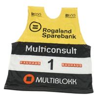 Tmavožluto-černo-bílé sportovní tílko s nápisy 