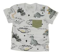 Bílé tričko s dinosaury SHEIN