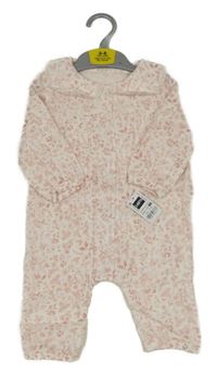 Nové - bílo-růžový mušelínový overal s větvičkami a jahůdkami a citrony a límečkem St. Bernard