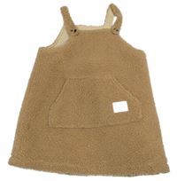 Světlehnědé huňaté podšité šaty s kapsou s nášivkou SHEIN