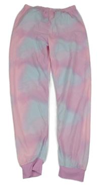 Růžovo-fialovo-světlemodré batikované fleecové pyžamové kalhoty 