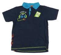 Tmavomodro-modré polo tričko se sluchátky BLUE SEVEN