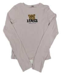 Světlerůžové žebrované crop triko s medvídkem a číslem H&M