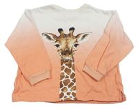 Bílo-meruňková ombré mikina s žirafou s flitry H&M