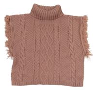 Starorůžové svetrové pončo s rolákem a třásněmi Primark