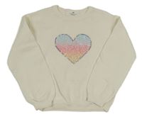 Smetanový svetr se srdcem z překlápěcích flitrů H&M