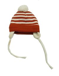 Hnědo-smetanová pruhovaná čepice s bambulí