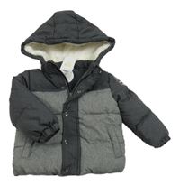 Nové - Tmavošedo-šedá melírovaná šusťáková zimní bunda s kapucí Pep&Co