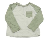 Bílo-zelené triko s kapsou Tu