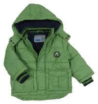 Zelená šusťáková zimní bunda s nášivkou a kapucí Tu