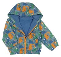 Modrá šusťáková jarní bunda s dinosaury a kapucí Nutmeg