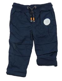 Nové - Tmavomodré plátěné podšité kalhoty s úpletovým pasem F&F