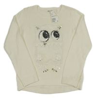 Nové - Smetanový svetr se sovou s flitry H&M