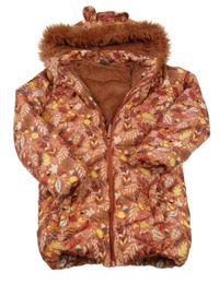Hnědá šusťáková zimní parka s listy a kapucí Little Kids