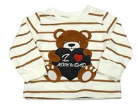 Smetanovo-hnědá pruhovaná mikina s medvědem