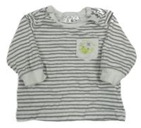 Bílo-šedé pruhované triko s kapsou s žabkou Ergee