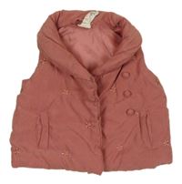 Starorůžová šusťáková zateplená vesta s výšivkami květin