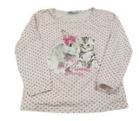 Bílé puntíkaté triko s kočkou a králíkem X-Mail