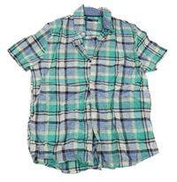 Zeleno-modro-bílá kostkovaná lněná košile Next