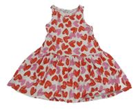 Bílo-červeno-růžové bavlněné šaty se srdíčky H&M