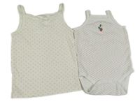 2set - Bílé puntíkaté body s jahodou + smetanová košilka se srdíčky