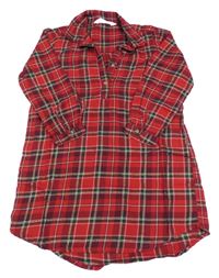 Červeno-tmavozeleno-bílé kostkované třpytivé košilové šaty H&M