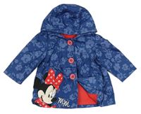 Tmavomodrá květovaná šusťáková jarní bunda s Minnie a kapucí Disney