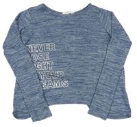 Modré melírované pletené triko s nápisem zn. H&M