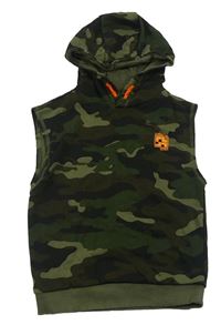 Khaki army tepláková vesta s kapucí F&F