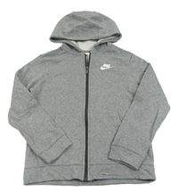 Šedá melírovaná propínací mikina s logem a kapucí Nike