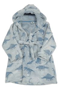 Světlemodrý chlupatý župan s dinosaury a kapucí Matalan