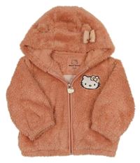 Broskvová chlupatá propínací mikina s Hello Kitty a kapucí C&A