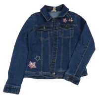 Tmavomodrá riflová bunda s jednorožcem z flitrů Monsoon