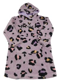 Lila-černá leopardí huňatá domácí mikina s logem a kapucí Bench