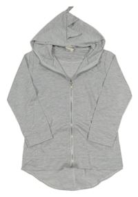 Šedá melírovaná propínací lehká mikina s kapucí s ostny 