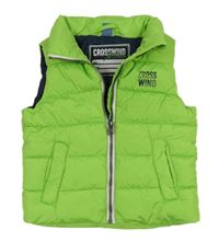 Zelená šusťáková zateplená vesta s nápisem Dopodopo