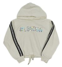 Bílá crop mikina s nápisem a kapucí 