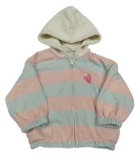 Světlemodro-růžovo-smetanová pruhovaná propínací mikina s jahodou a kapucí Zara