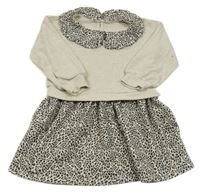 Smetanové pletené šaty s leopardím vzorem a límečkem Matalan