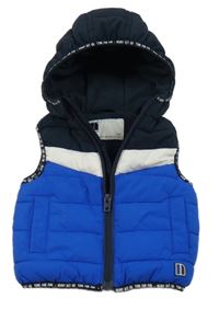 Tmavomdoro-modrá šusťáková zateplená vesta s kapucí Next