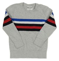 Šedý svetr s barevnými pruhy C&A