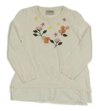 Smetanový lehký svetr s výšivkami květů 