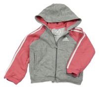 Šedo-růžová propínací mikina s logem a kapucí Adidas