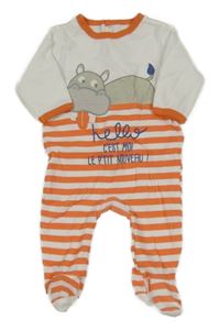 Bílo-oranžový pruhovaný overal s hrochem 