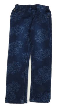 Nové - tmavomodré květované crop džegíny 