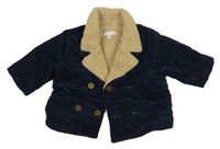 Tmavomodrá zateplená manšestrová bunda s huňatým límcem 